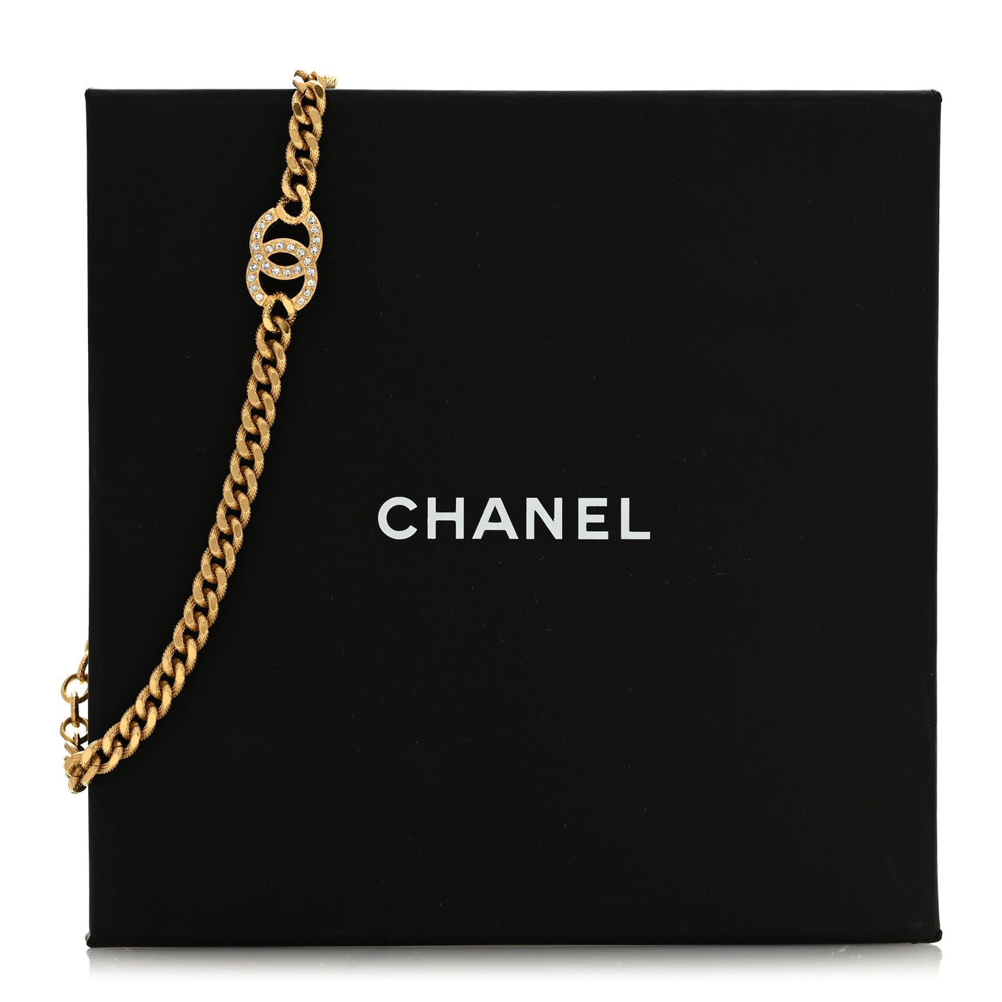 Crystal Chain Link CC Choker Necklace Gold