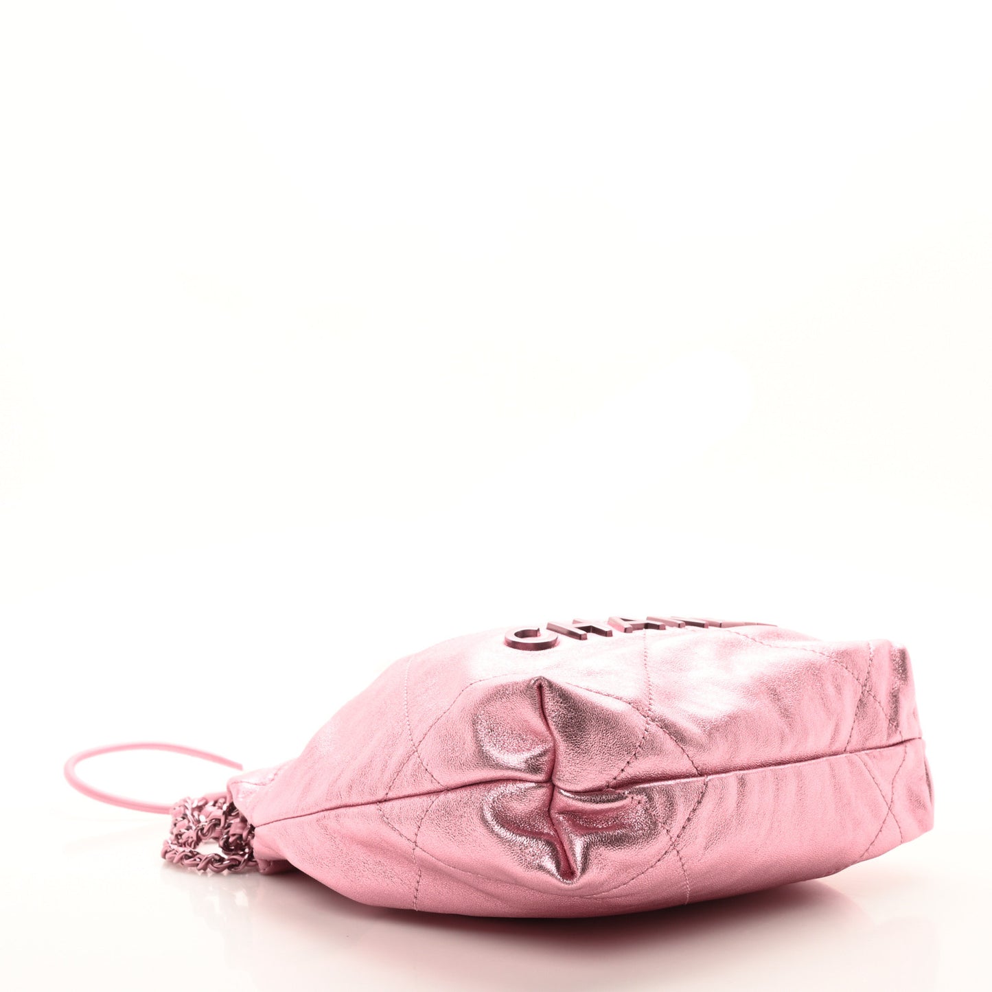 Metallic Lambskin Lacquered Monochrome Quilted Mini Chanel 22 Pink