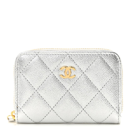 Chanel Metallic Caviar Quilted Zip Coin Purse Silver 1 of 8