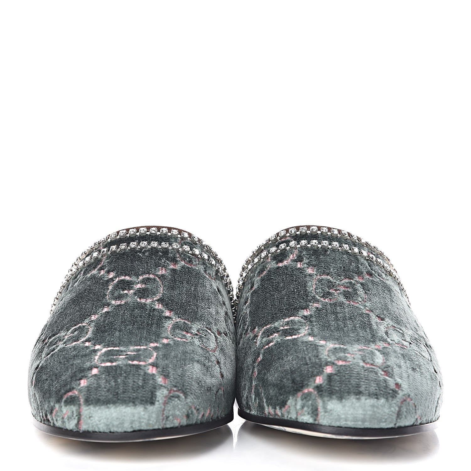 Gucci Velvet GG Monogram Crystal Womens Slippers 38 Avio Dusty Pink Vintage Cocoa 2 of 9