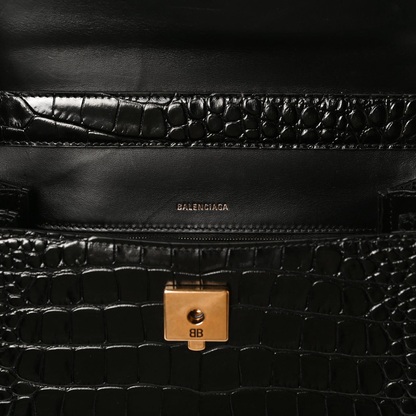 Shiny Calfskin Crocodile Embossed Medium Ghost Shoulder Bag Black