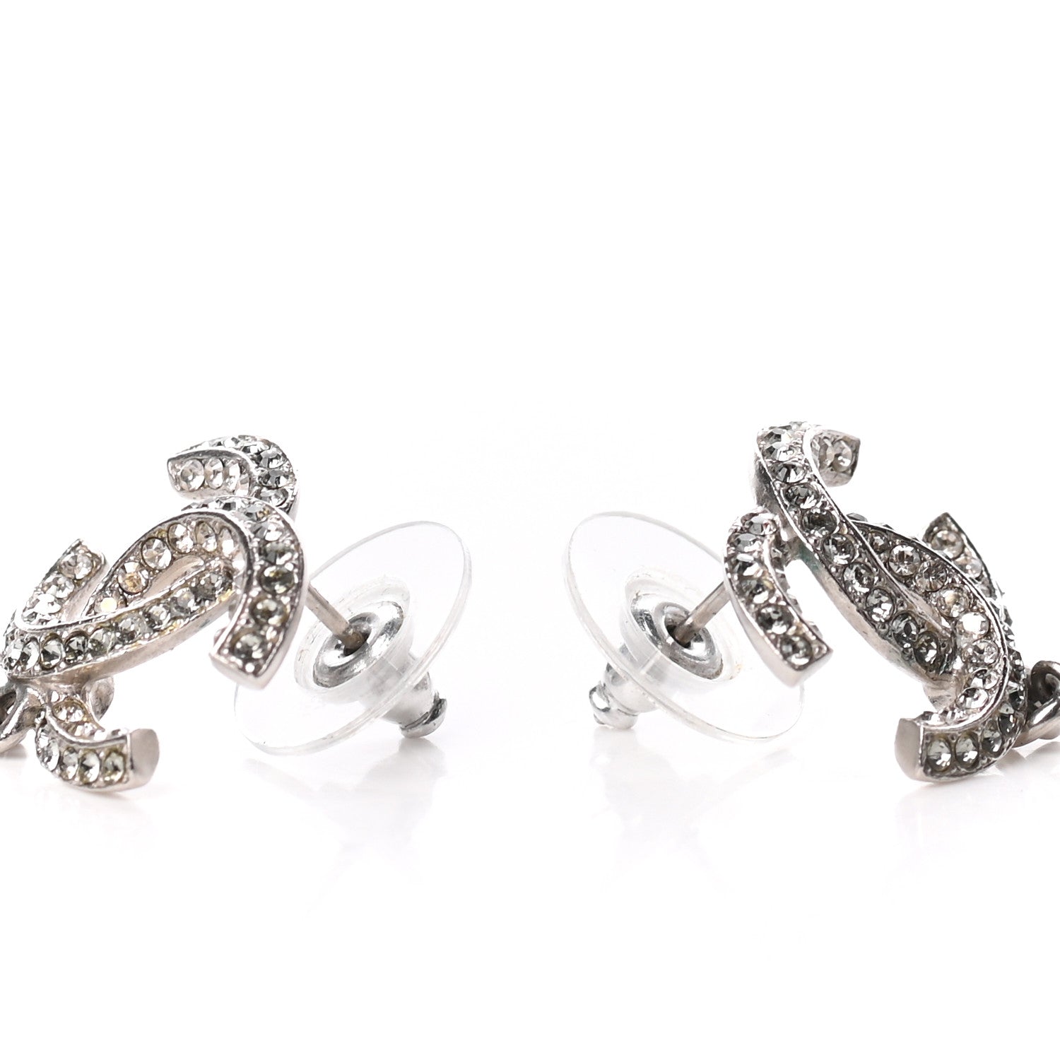Chanel Crystal Pearl CC Drop Earrings Silver Grey 3 of 5