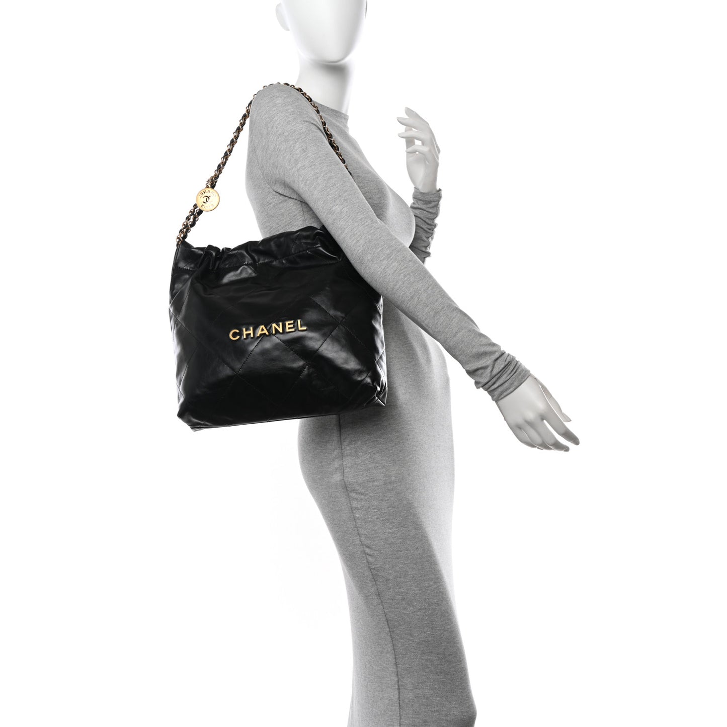 Shiny Calfskin Quilted Small Chanel 22 Black