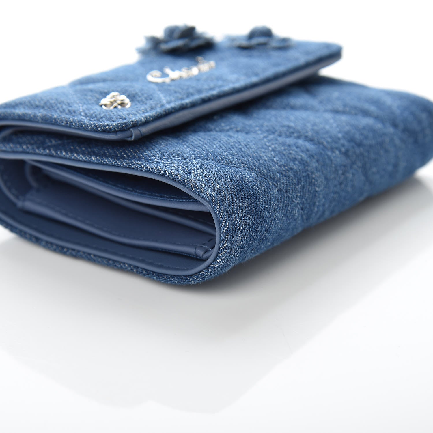 Chanel Denim Quilted Small Camellia Flap Wallet Blue 9 of 11