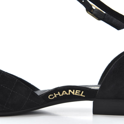 Chanel Suede Grosgrain Cap Toe CC Slingback Sandals 37 Black 9 of 11