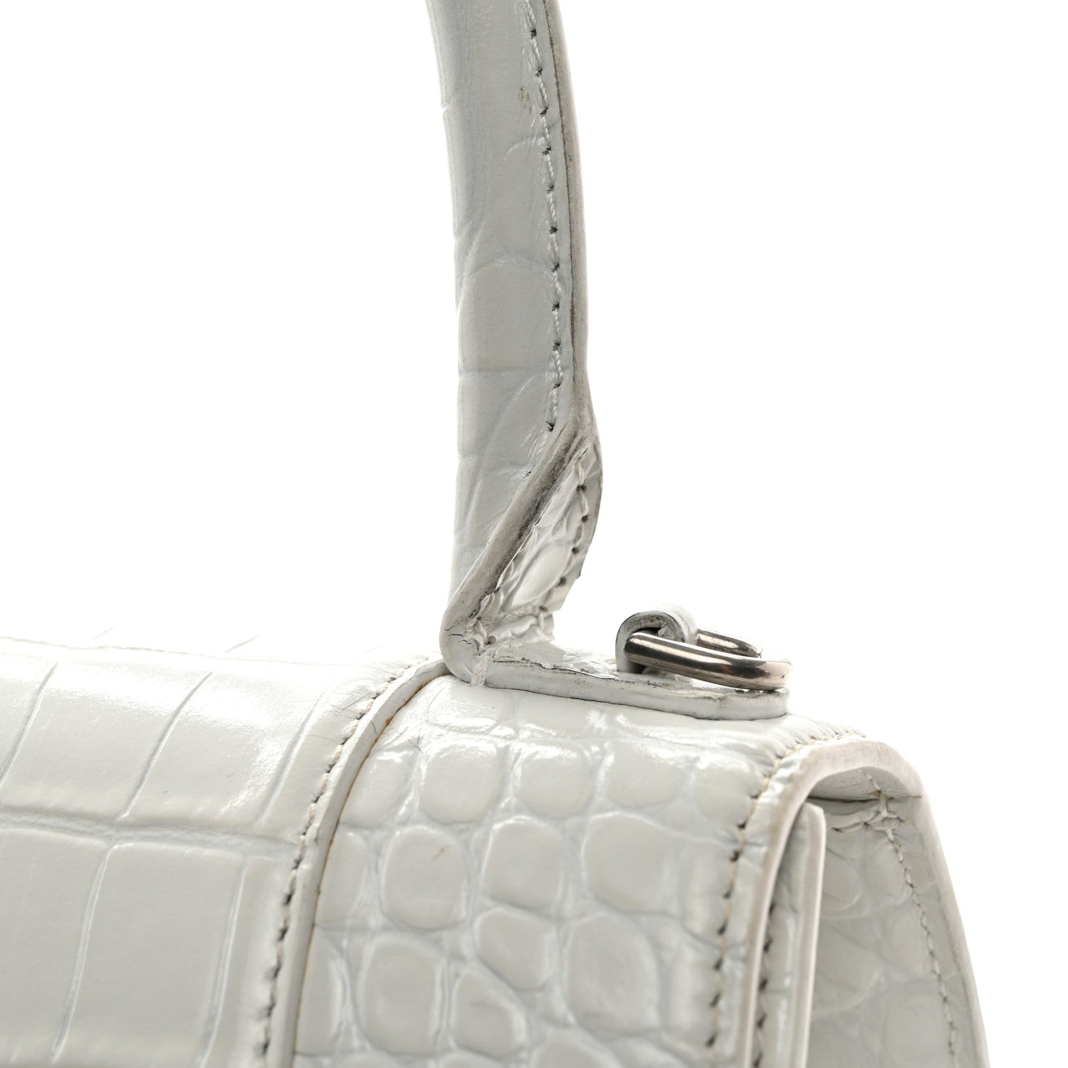 Balenciaga Shiny Calfskin Crocodile Embossed Small Hourglass Top Handle Bag White 12 of 13