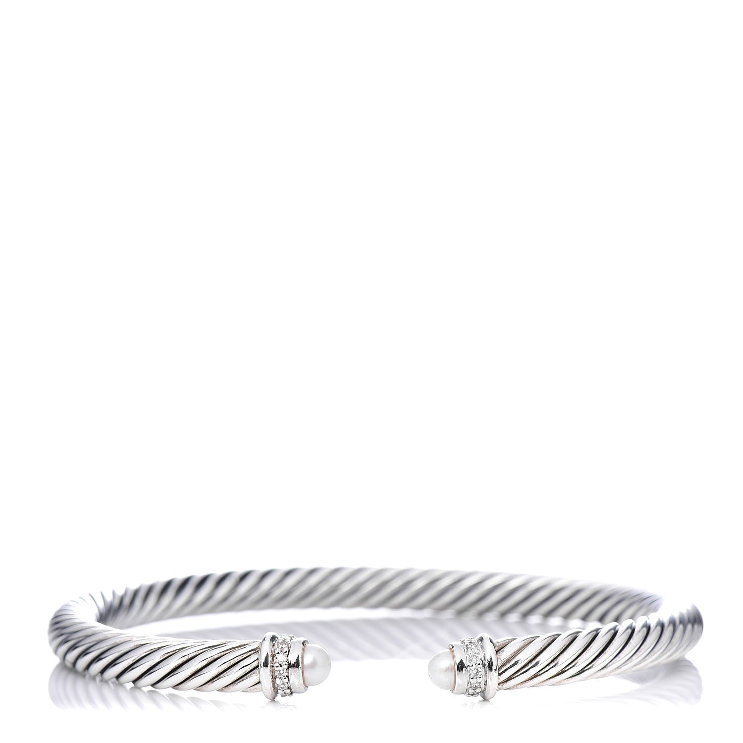 David Yurman Sterling Silver Diamond Pearl 5mm Cable Classics Bracelet 1 of 4