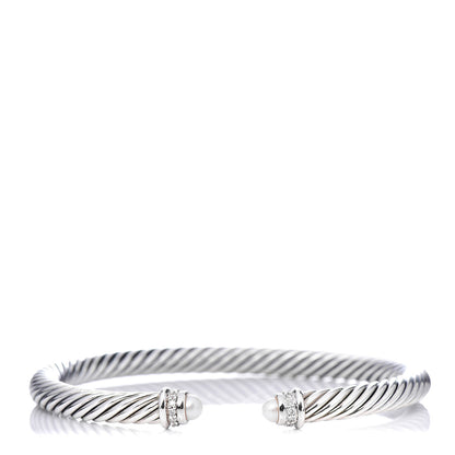 David Yurman Sterling Silver Diamond Pearl 5mm Cable Classics Bracelet 1 of 4