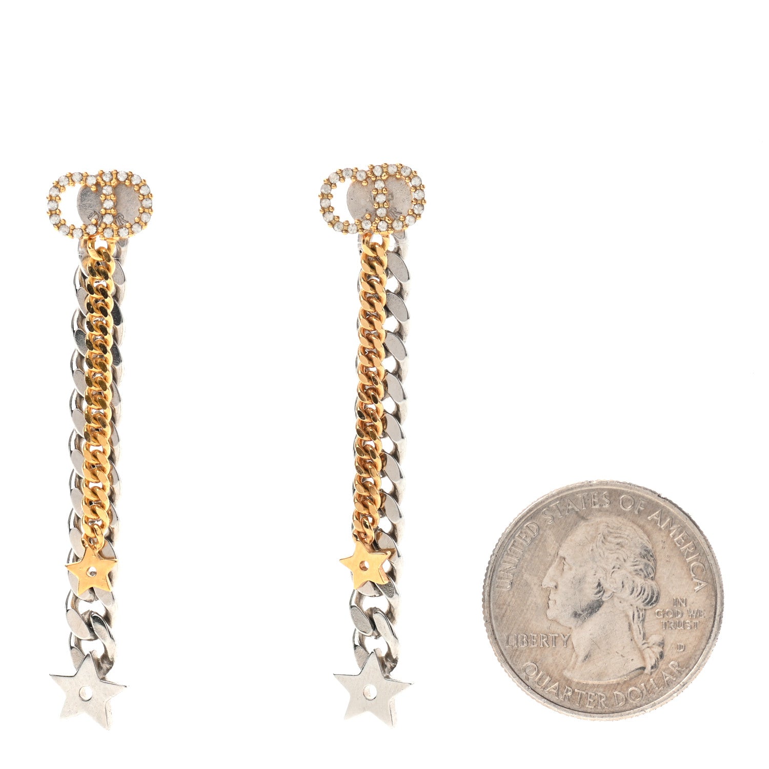Christian Dior Crystal Star Charm Drop Earrings Antique Gold 2 of 4