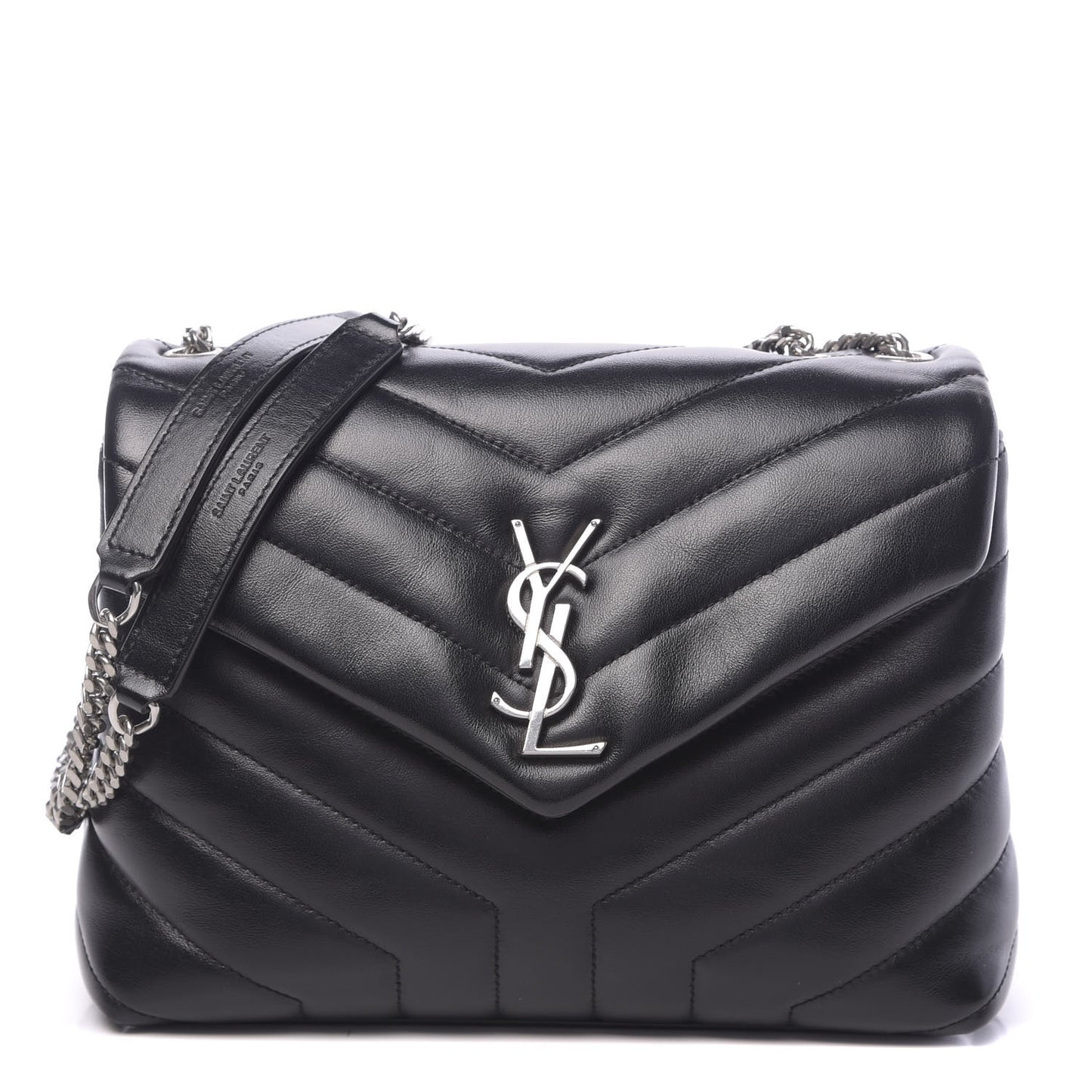 Calfskin Y Quilted Monogram Small Loulou Chain Satchel Black