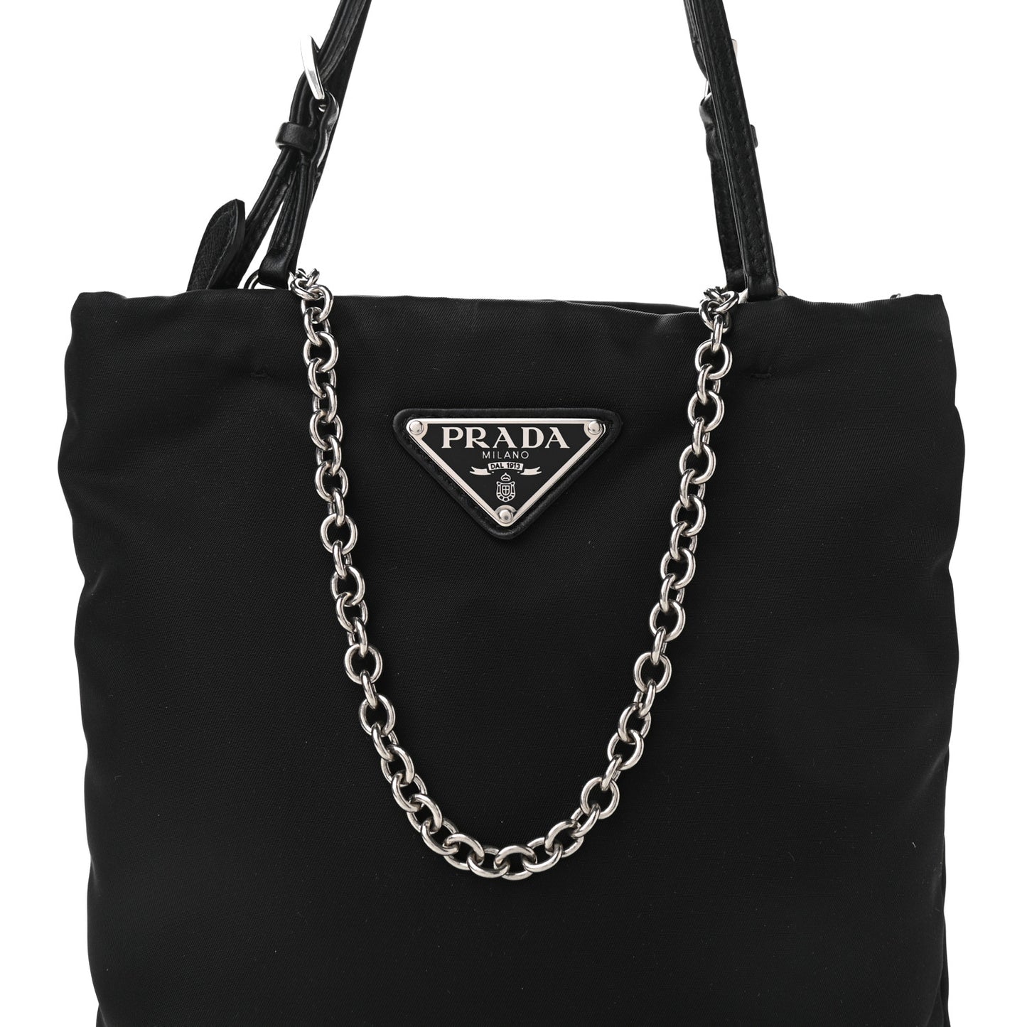 Tessuto Nylon Chain Shopping Tote Black