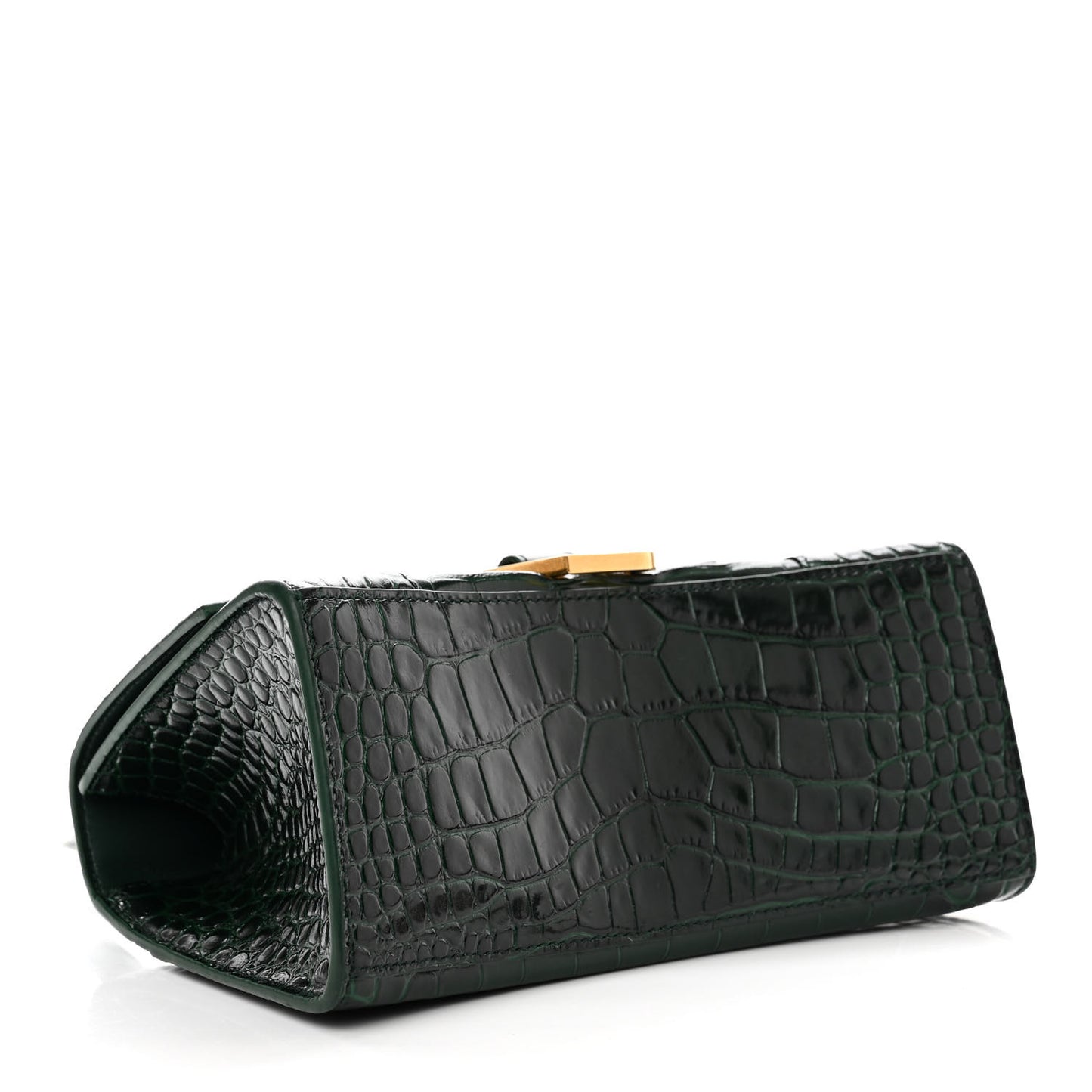 Shiny Calfskin Crocodile Embossed Small Hourglass Top Handle Bag Forest Green