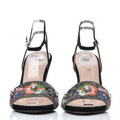 Fendi Velvet Sequin Floral Fantasia 39 Sandals Grey Multicolor 2 of 20