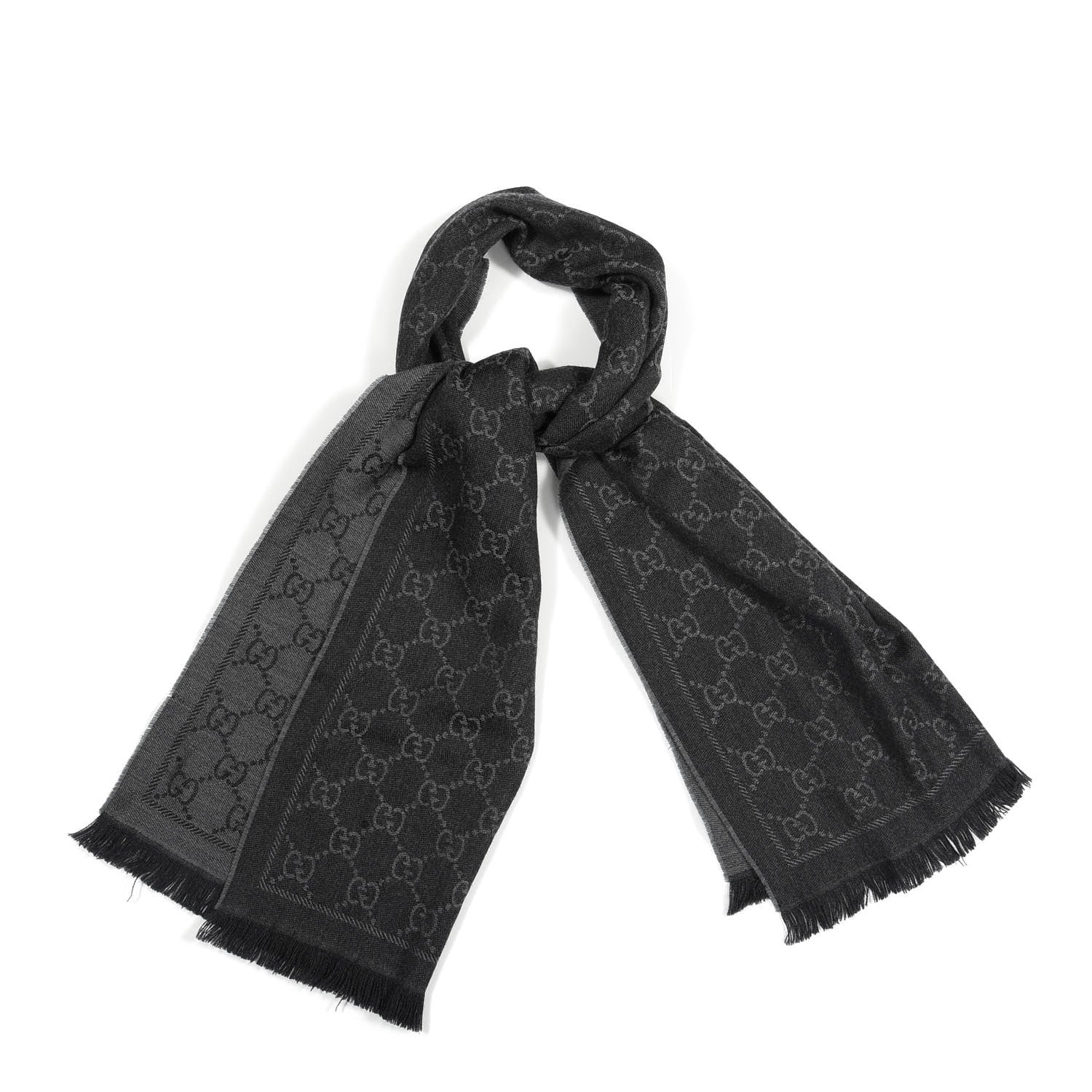 Gucci Wool Monogram Fringe Scarf Anthracite Black 1 of 3