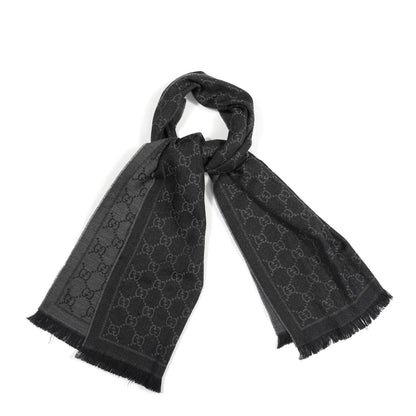 Gucci Wool Monogram Fringe Scarf Anthracite Black 1 of 3