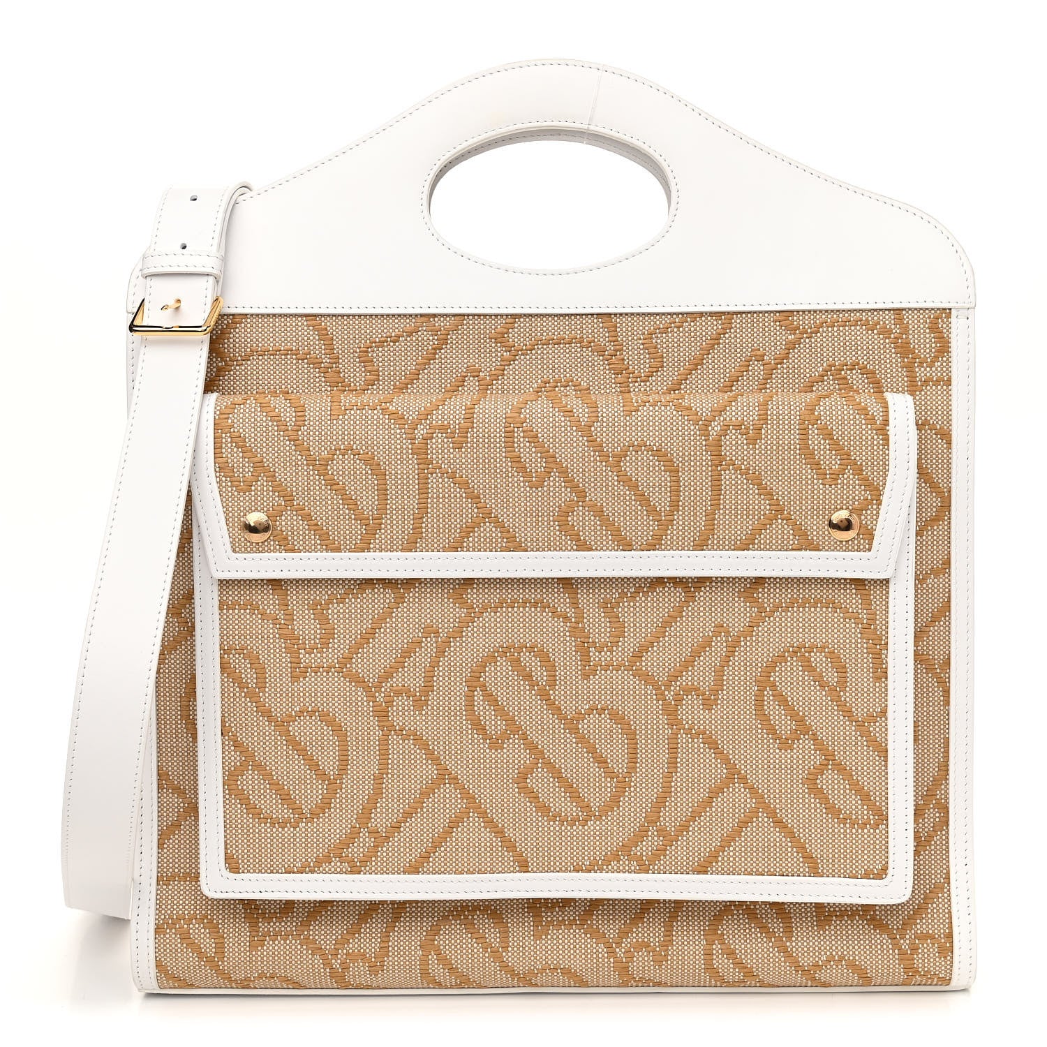 Burberry Monogram Canvas Smooth Calfskin Medium Pocket Bag White Beige 1 of 10