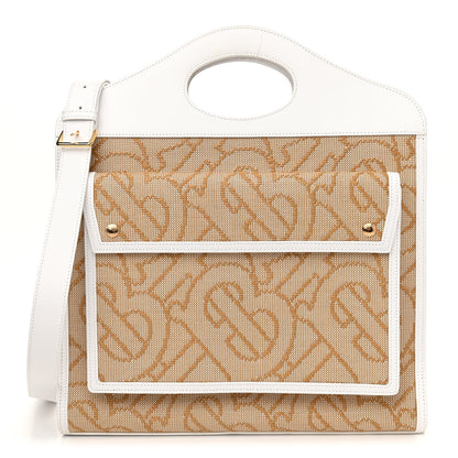Burberry Monogram Canvas Smooth Calfskin Medium Pocket Bag White Beige 1 of 10