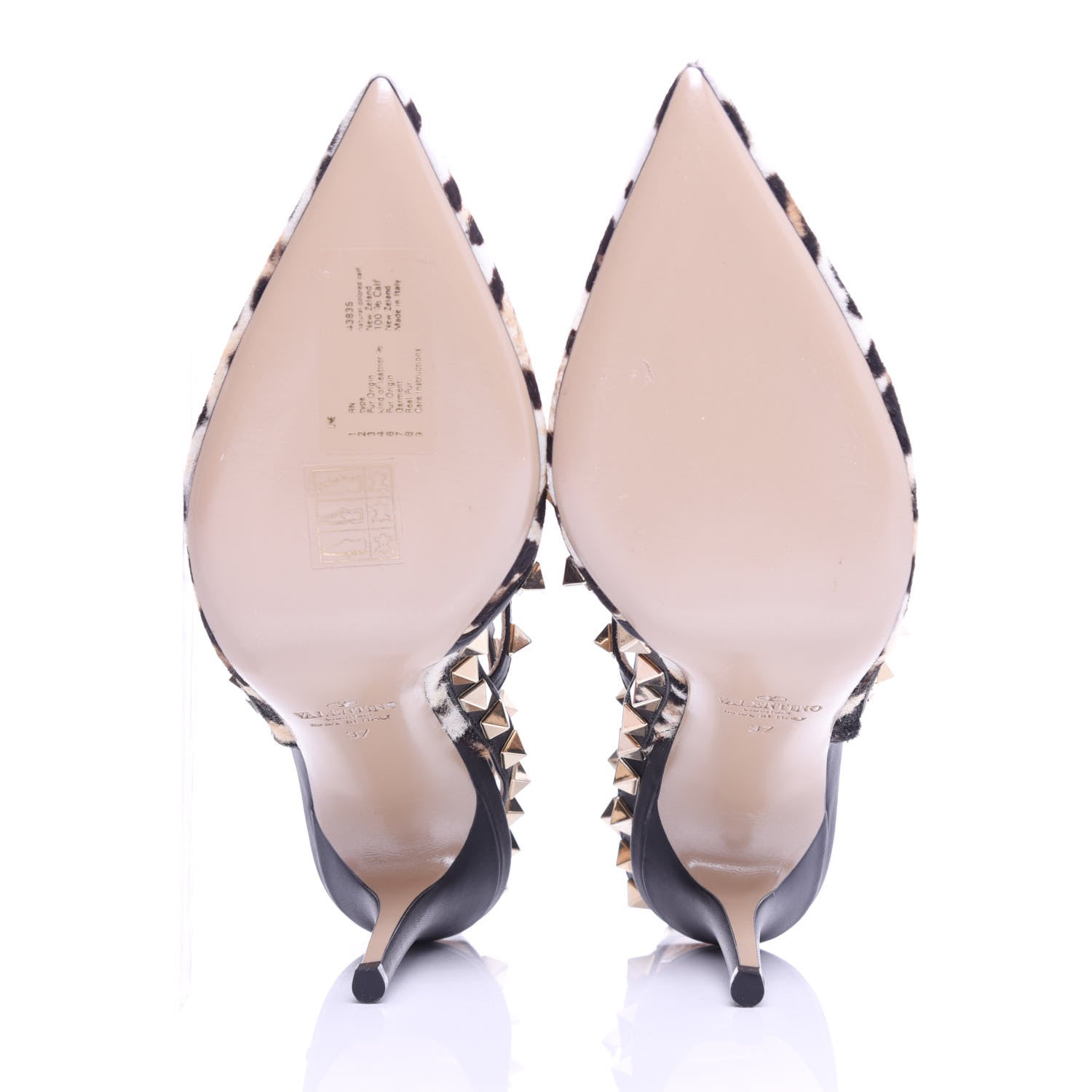 Valentino Garavani Calf Hair Leopard Print Rockstud Ankle Strap 100mm Pumps 37 Testa di Moro 6 of 10