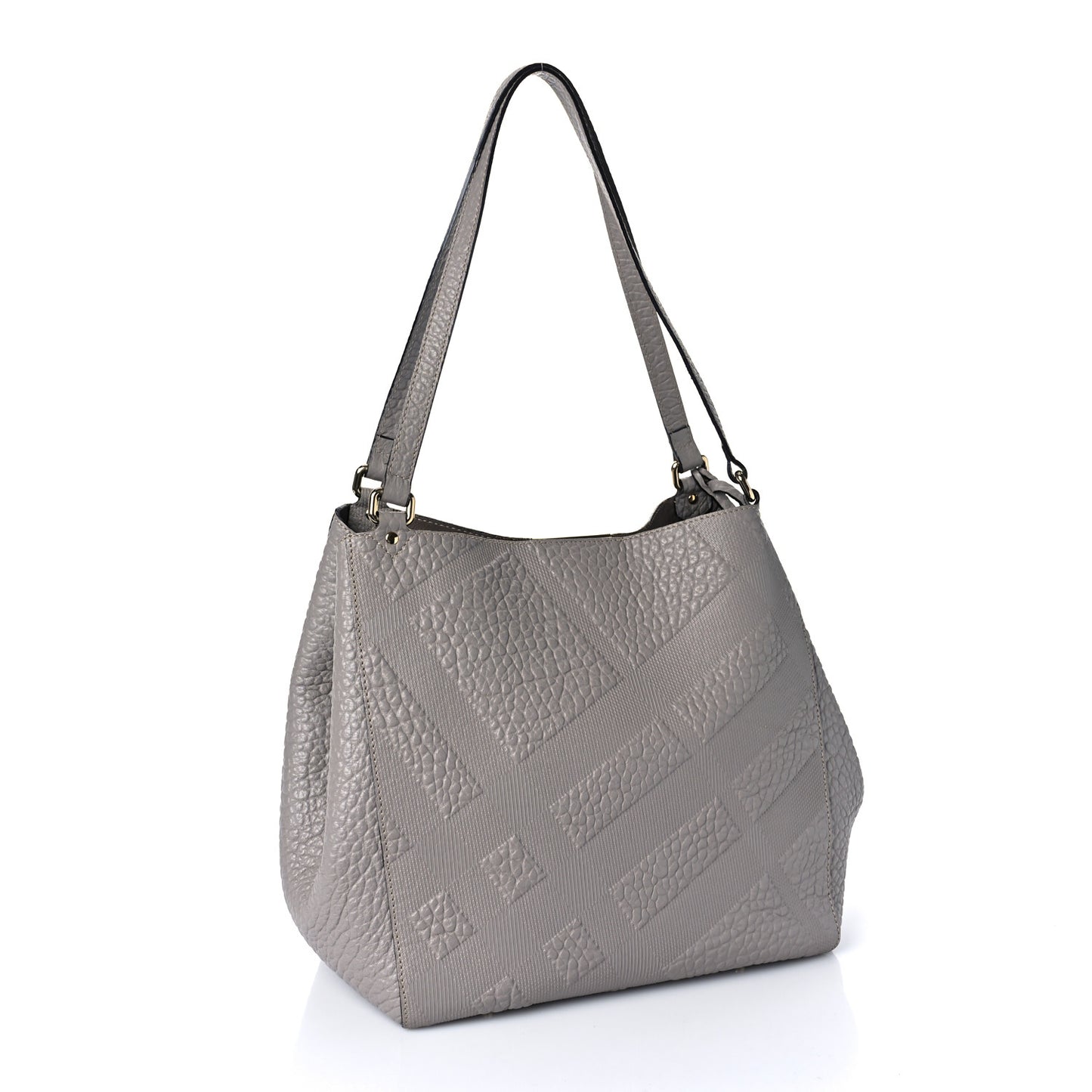 Signature Grain Calfskin Check Embossed Small Canterbury Tote Stone White