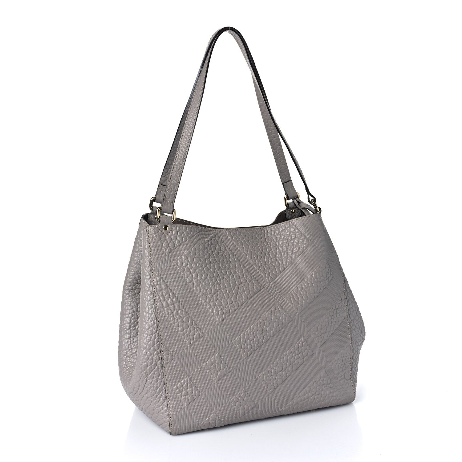 Burberry Signature Grain Calfskin Check Embossed Small Canterbury Tote Stone White 4 of 16