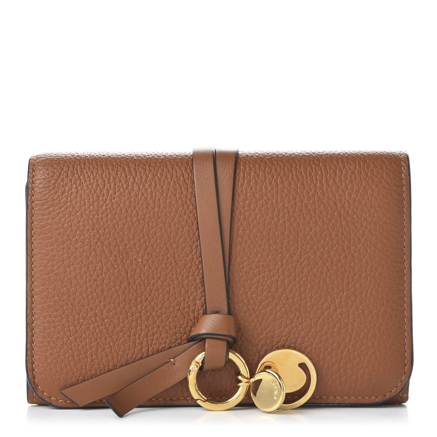 Calfskin Alphabet Compact Wallet Caramel