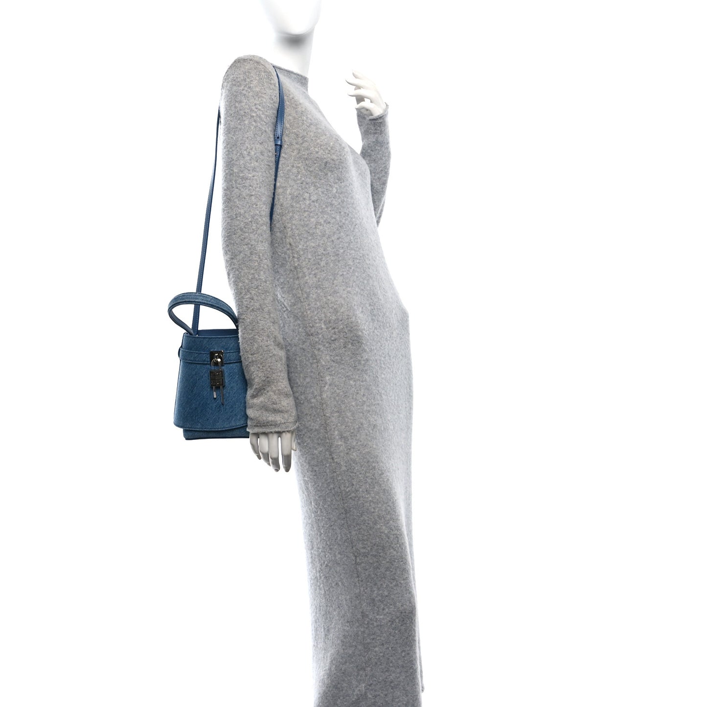 Denim Shark Lock Bucket Bag Medium Blue