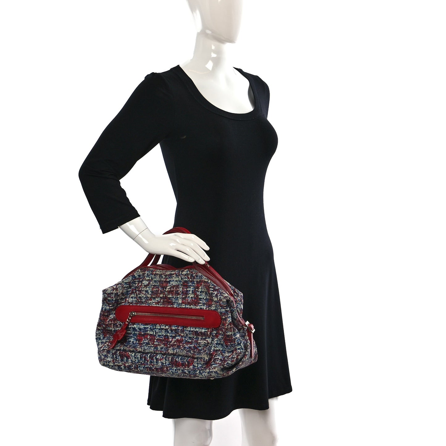 Tweed Lambskin Large Bowler Red