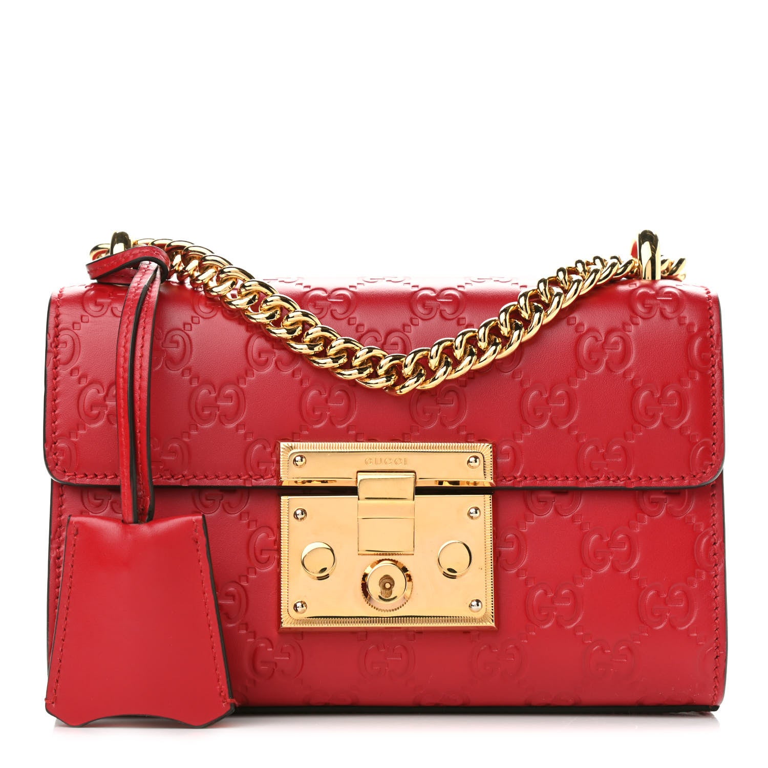 Gucci Guccissima Small Padlock Shoulder Bag Hibiscus Red 1 of 9