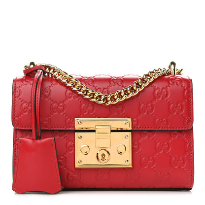 Gucci Guccissima Small Padlock Shoulder Bag Hibiscus Red 1 of 9