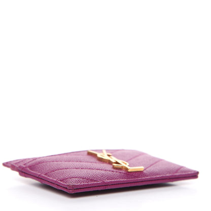 Saint Laurent Grain De Poudre Matelasse Chevron Monogram Credit Card Case Dark Grape 4 of 9