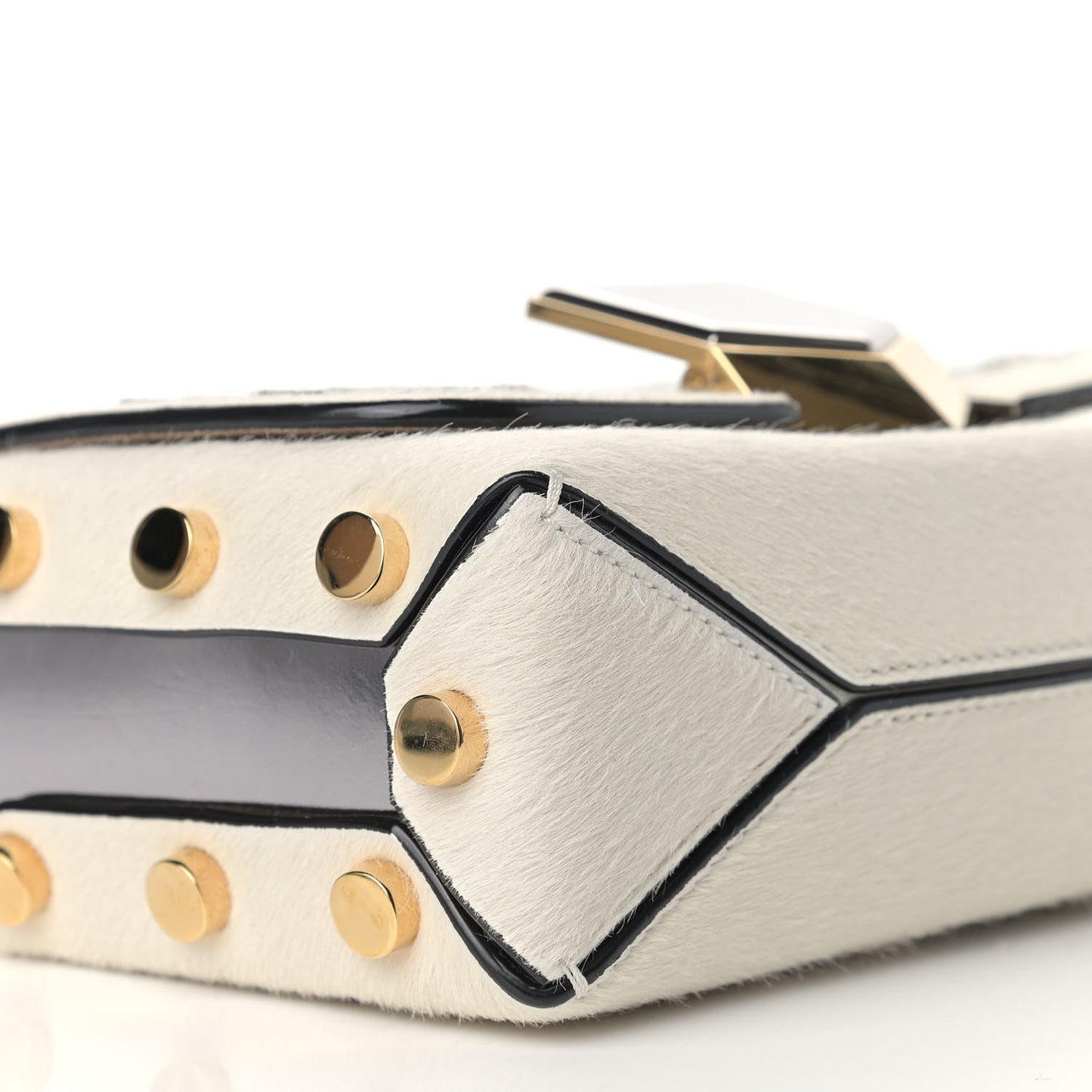 Calf Hair Mirror Embellished Lockett Petite Shoulder Bag White