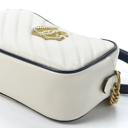 Gucci Vintage Effect Calfskin Matelasse Diagonal Small Torchon GG Marmont Chain Shoulder Bag Mystic White Blue Agata 6 of 9