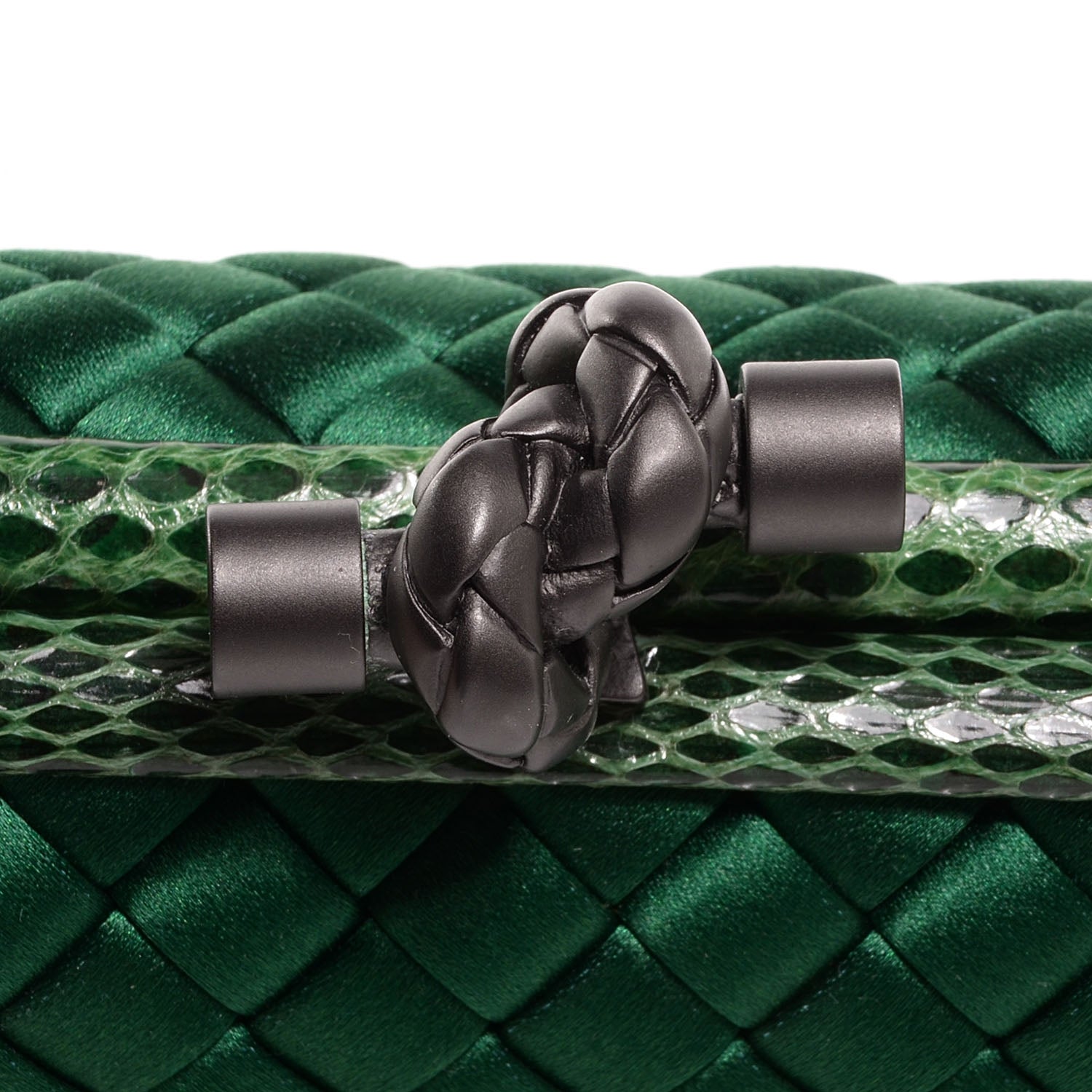 Bottega Veneta BOTTEGA VENETA Satin Intreccio Impero Ayers Stretch Knot Clutch Emerald 9 of 11