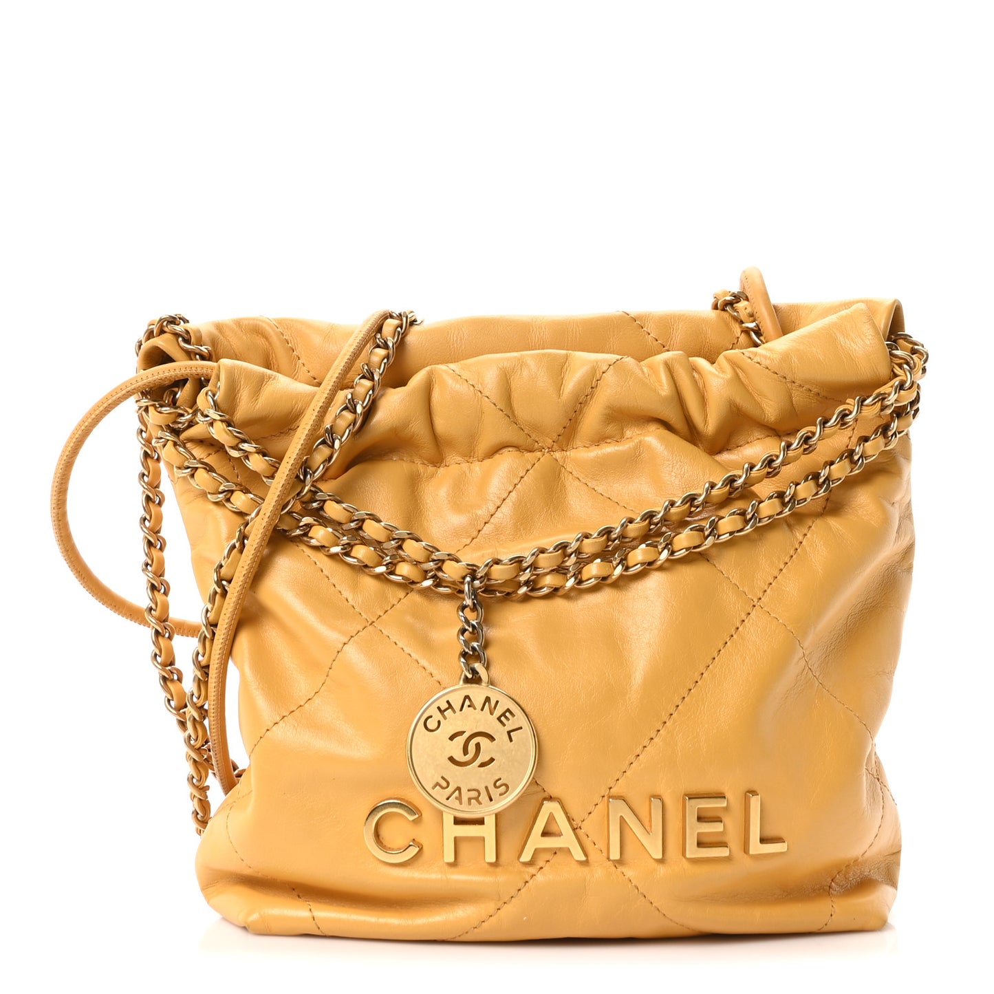 Shiny Calfskin Quilted Mini Chanel 22 Yellow