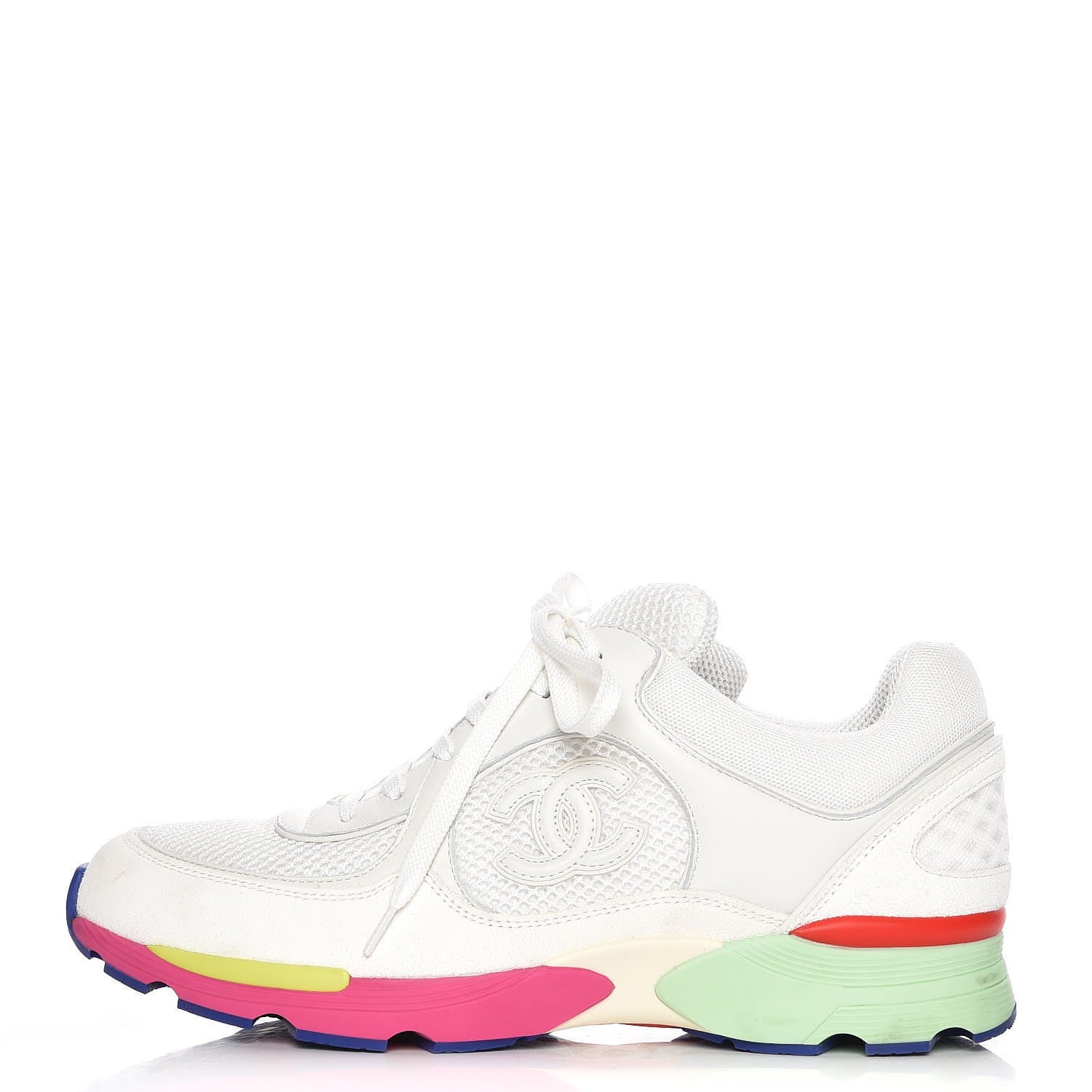 Chanel Suede Calfskin CC Sneakers 40.5 White Pink Green 1 of 9