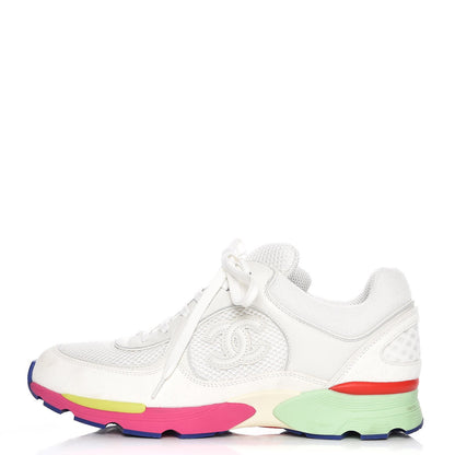 Chanel Suede Calfskin CC Sneakers 40.5 White Pink Green 1 of 9