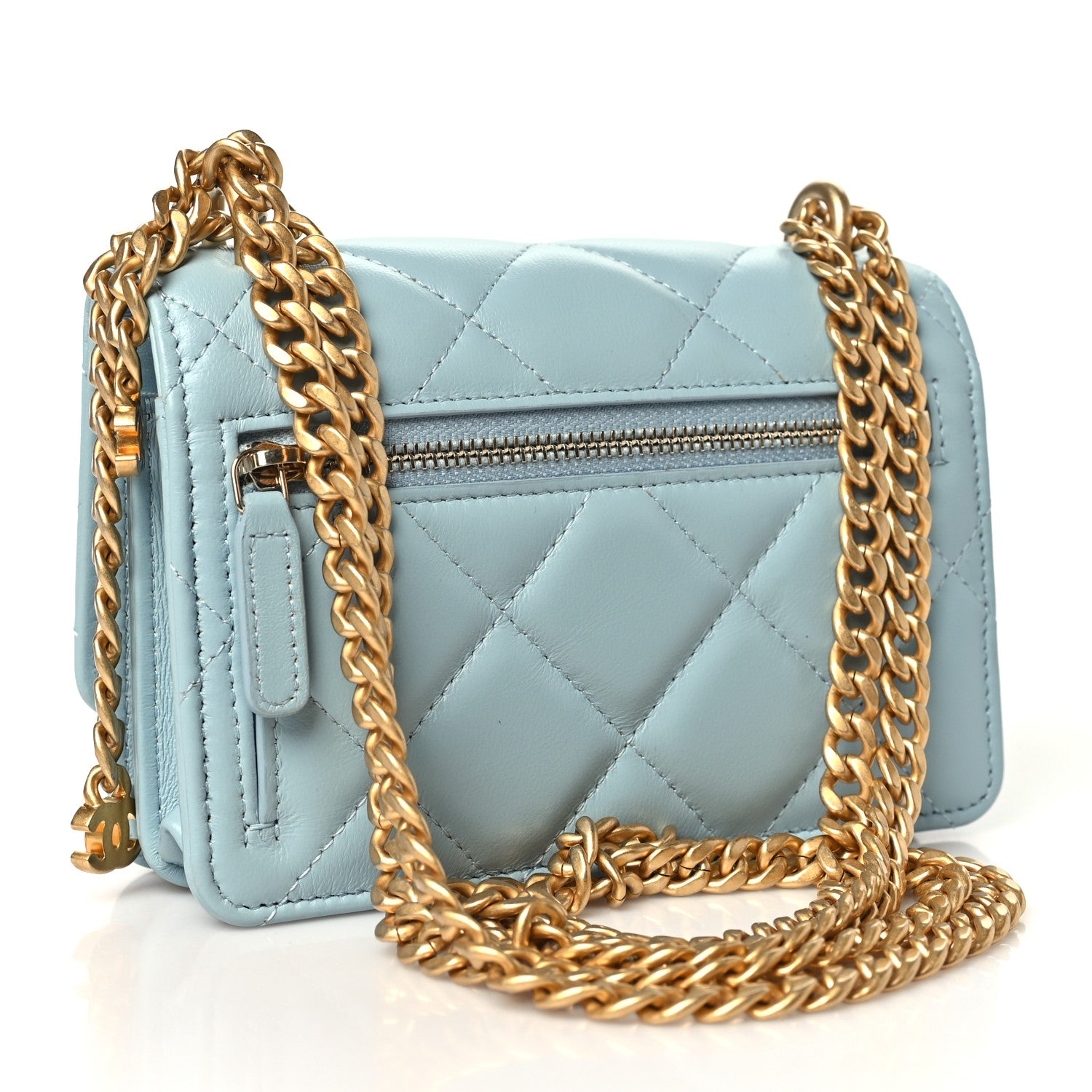 Chanel Lambskin Enamel Quilted Pending CC Clutch With Chain Light Blue 2 of 9