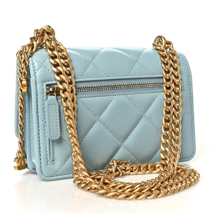 Chanel Lambskin Enamel Quilted Pending CC Clutch With Chain Light Blue 2 of 9