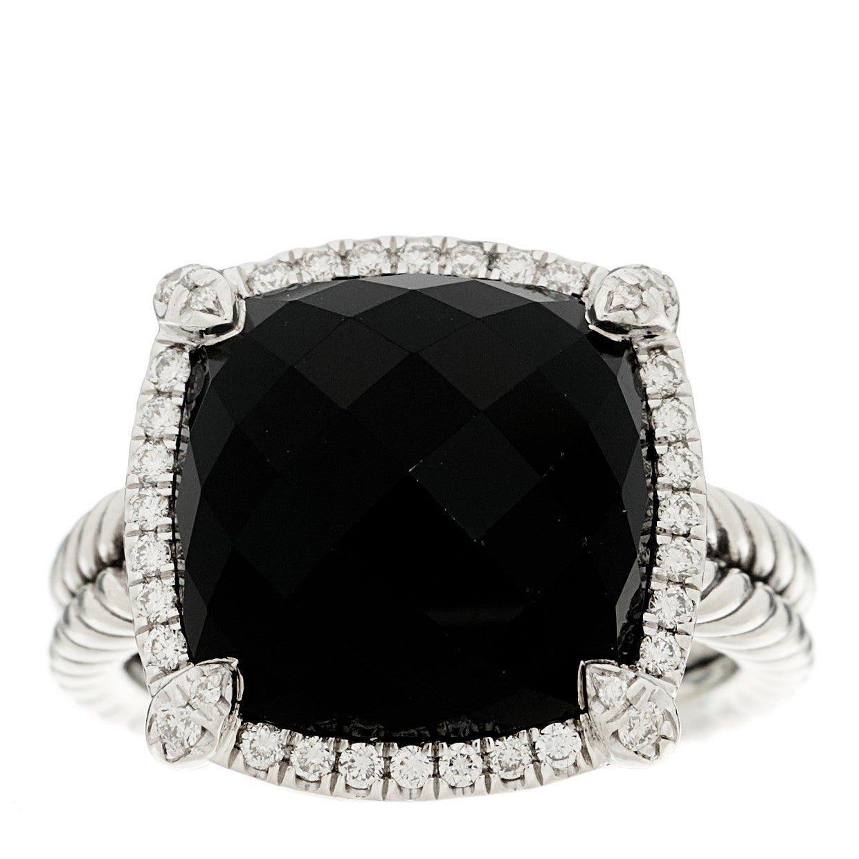 David Yurman Sterling Silver Diamond Black Onyx 14mm Chatelaine Ring 57 8 1 of 5