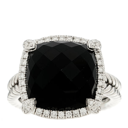 David Yurman Sterling Silver Diamond Black Onyx 14mm Chatelaine Ring 57 8 1 of 5