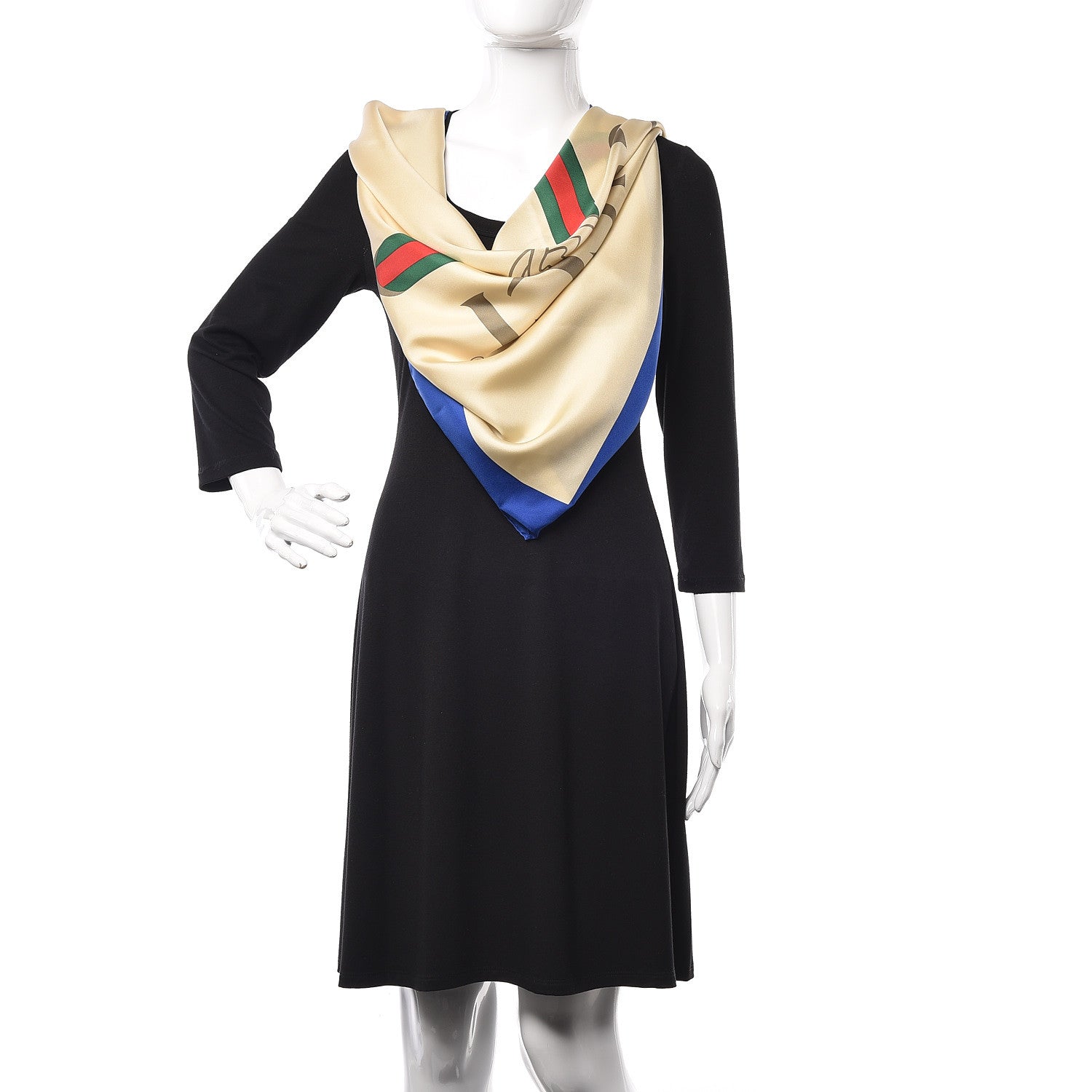 Gucci Silk Logo Square Scarf Ivory Blue 2 of 6
