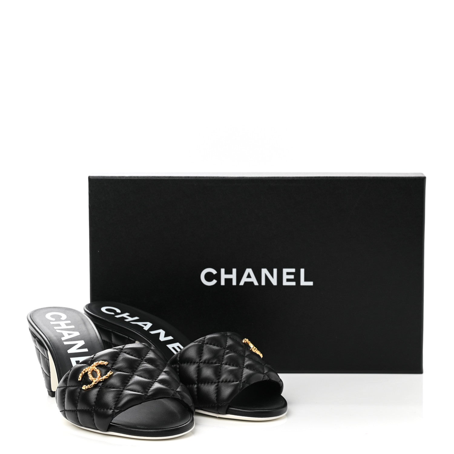 Chanel Lambskin Quilted Textured CC Mules 36 Black 9 of 9