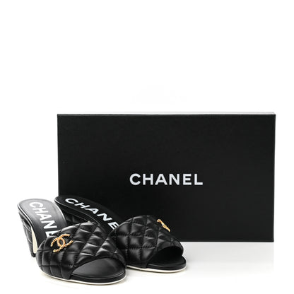 Chanel Lambskin Quilted Textured CC Mules 36 Black 9 of 9