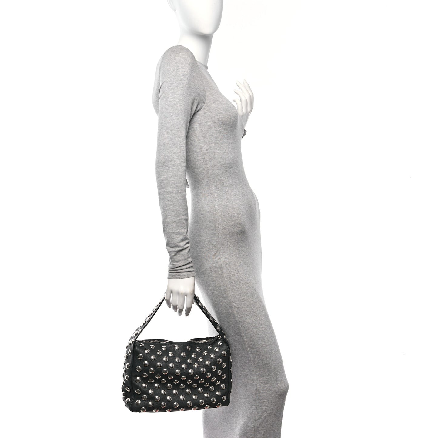 Pebbled Sport Calfskin Studded Elena Black