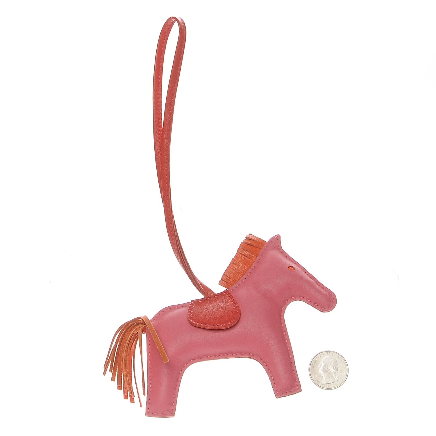 Hermes Milo Lambskin Grigri Rodeo Horse Bag Charm MM Rose Azalee Orange Poppy 2 of 4