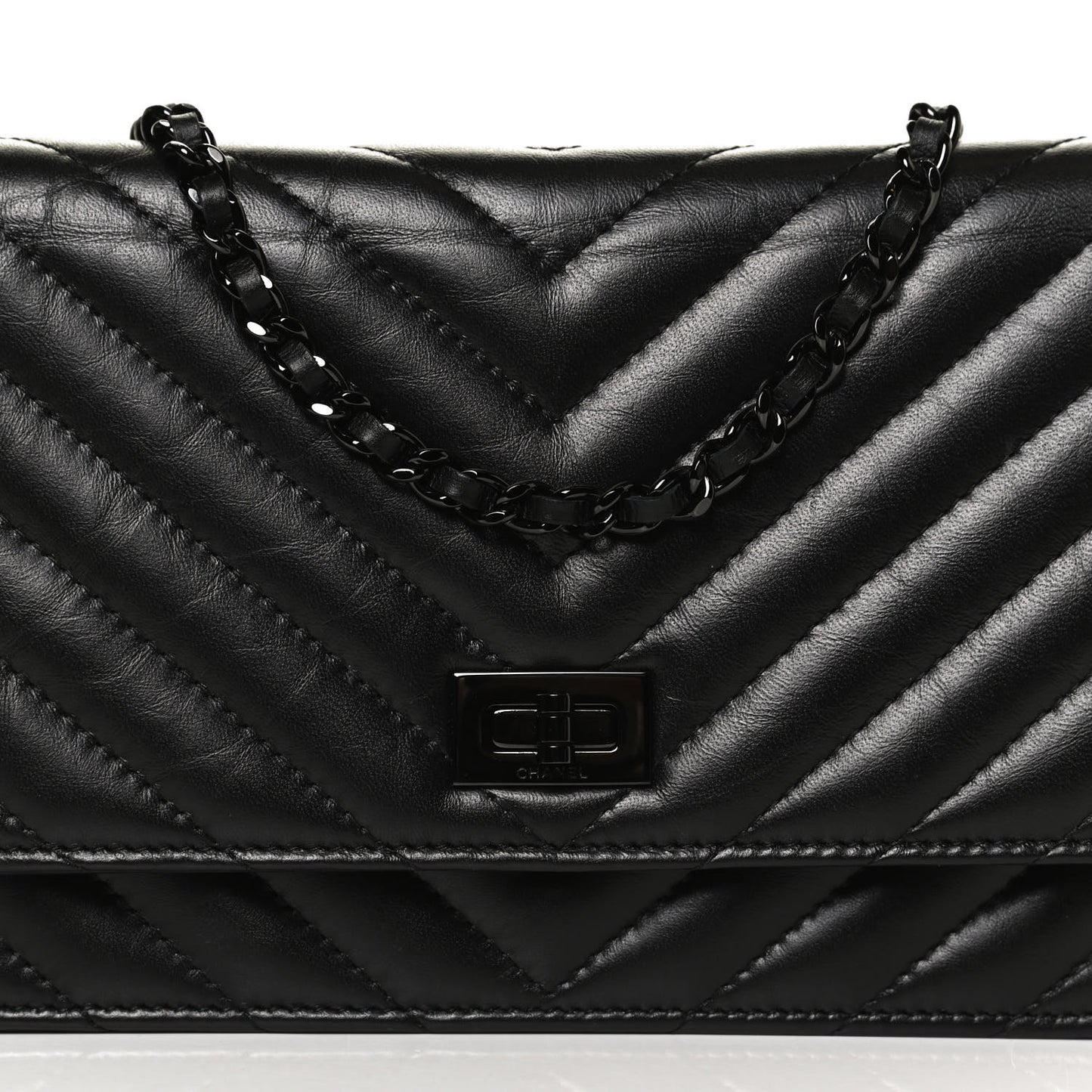Aged Calfskin Chevron Quilted Reissue Wallet On Chain WOC So Black