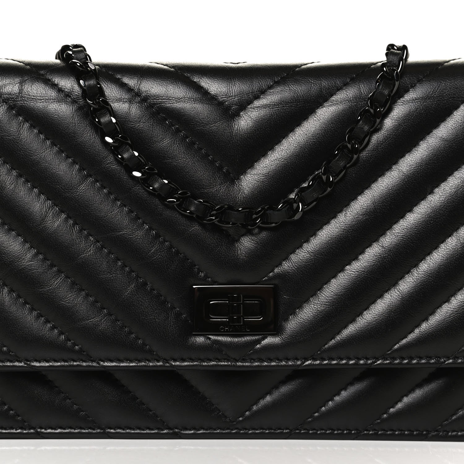 Chanel Aged Calfskin Chevron Quilted Reissue Wallet On Chain WOC So Black 9 of 11
