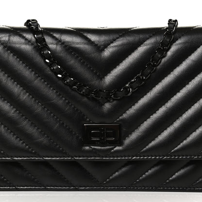 Chanel Aged Calfskin Chevron Quilted Reissue Wallet On Chain WOC So Black 9 of 11