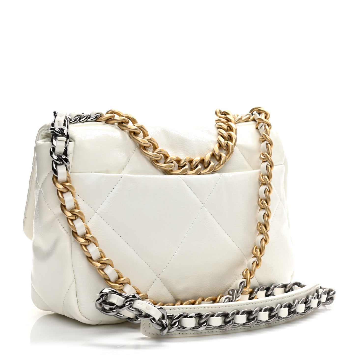 Shiny Crumpled Calfskin Quilted Medium Chanel 19 Flap White