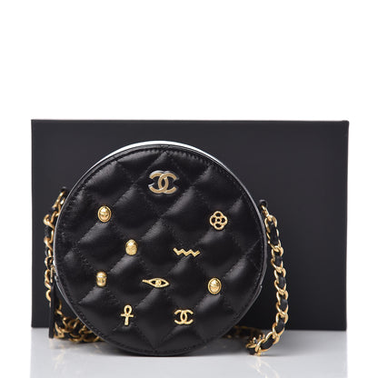 Chanel Calfskin Quilted Egyptian Amulet Round Clutch With Chain Black 8 of 8